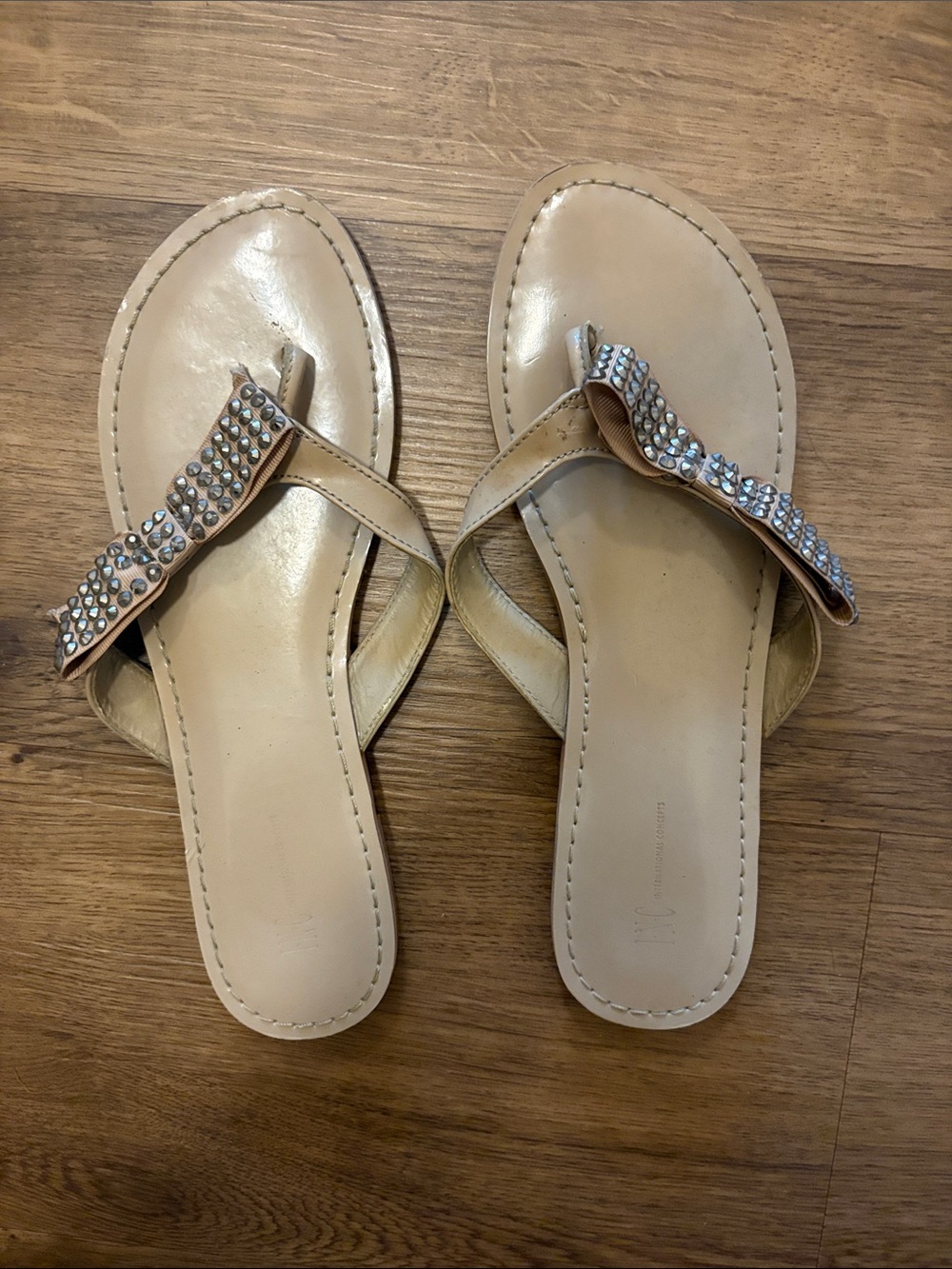 INC International Concepts Tan Studded Bow Slide Sandals